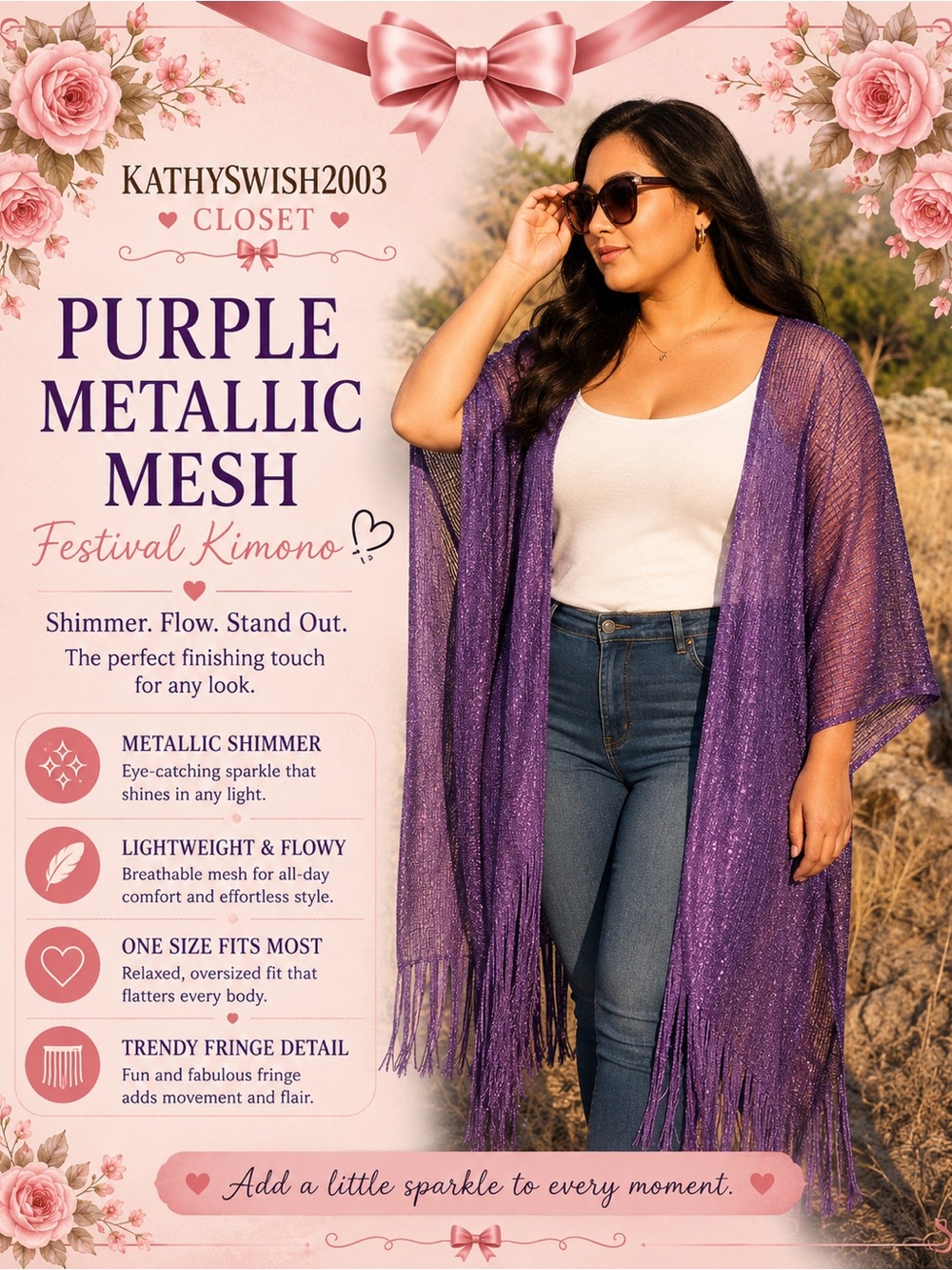 Purple Metallic Mesh Festival Kimono
